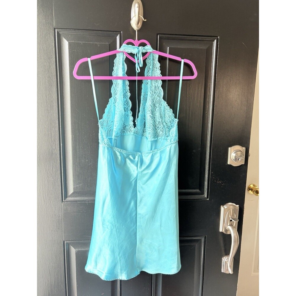 VTG Frederick’s of Hollywood Blue Satin Lace Dress Lingerie Size L Sexy Backless - Picture 5 of 11
